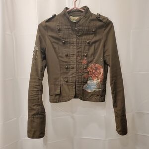 Authentic Vintage Y2K Military-Style Jacket with Unique Embellishments